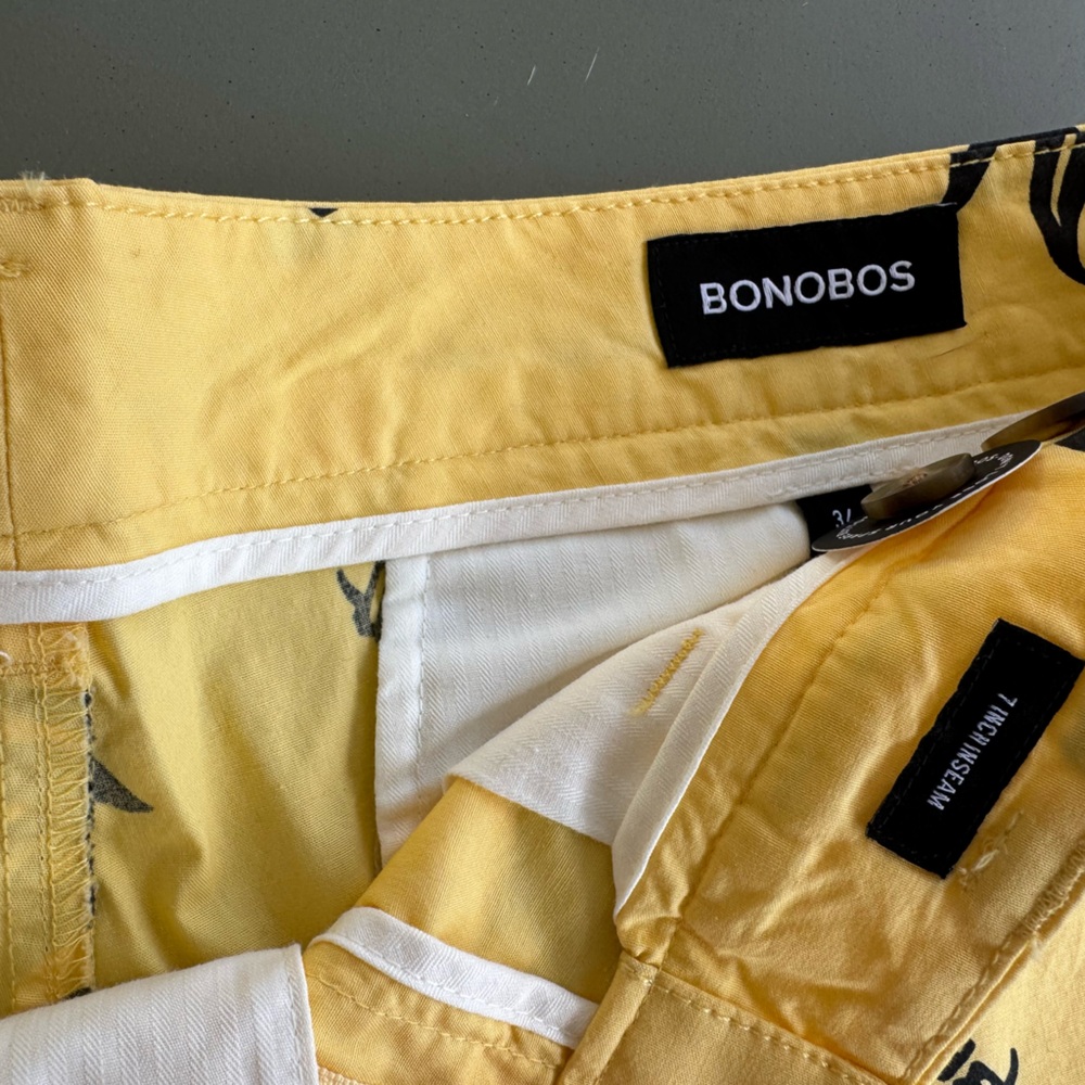 Bonobos Yellow Shorts with Black Palm Print - Picture 2 of 5